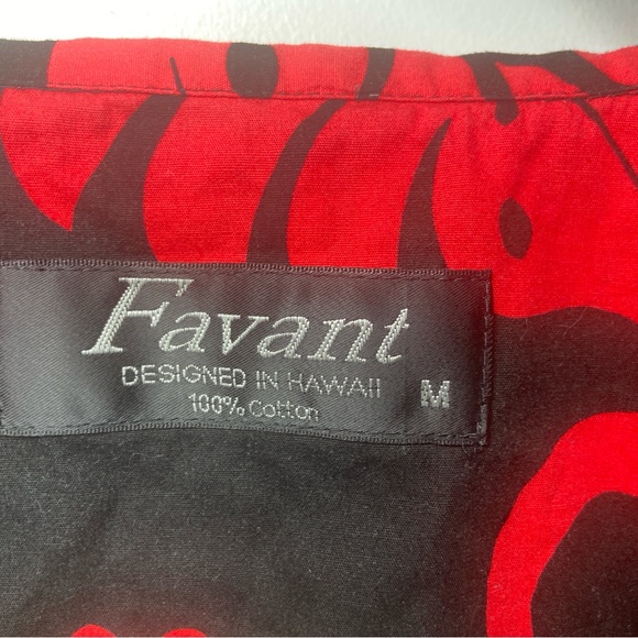 Favant Hawaiian Shirt Mens Medium Red Black Hibiscus Floral Print 100% Cotton - Picture 5 of 15